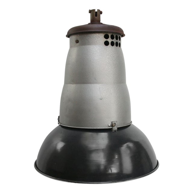 Large Vintage Industrial French Black Enamel Pendant Light from Mazda For Sale