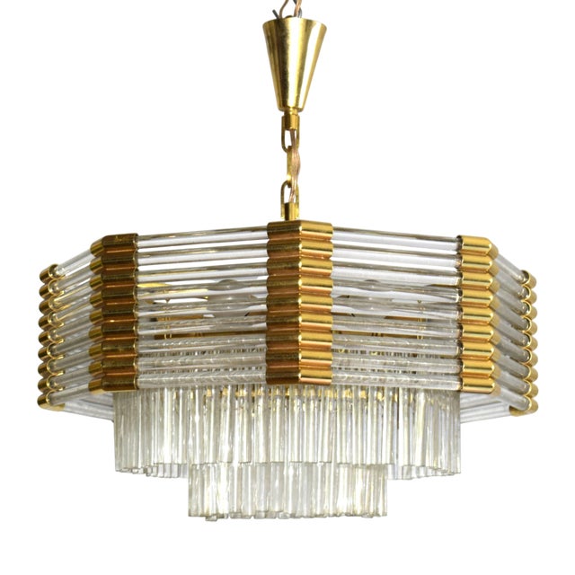 Large Gold-Plated Crystal Chandelier by Bakalowits & Söhne Vienna, 1970s For Sale