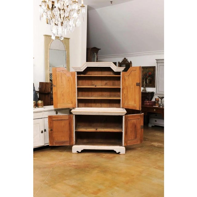 Swedish Baroque Period 1760 Painted Two-Part Cabinet with Four Doors For Sale - Image 4 of 13