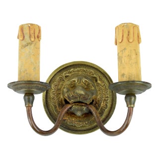 Empire Style Bronze Lion Wall Lamp For Sale