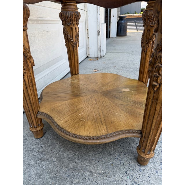 Late 20th Century Late 20th Century French Louis XVI Style Carved Wood & Marble Glass Top Round Side Table For Sale - Image 5 of 11