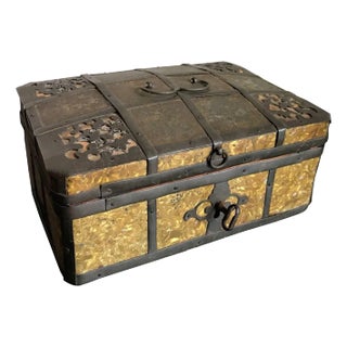 19th Century Russian Gilt Iron-Bound Box with Original Key For Sale