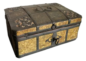 19th Century Russian Gilt Iron-Bound Box with Original Key