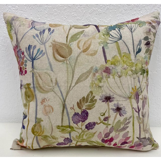 16" Square Pillow Decorated With a Vibrant Queens Anne Lace & Poppy Pod Floral Pattern - Made in UK. This pillow was made...