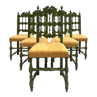 Early 20th Century Boho Chic Spanish Country Spindle Back Dining Chairs - Set of 5 For Sale