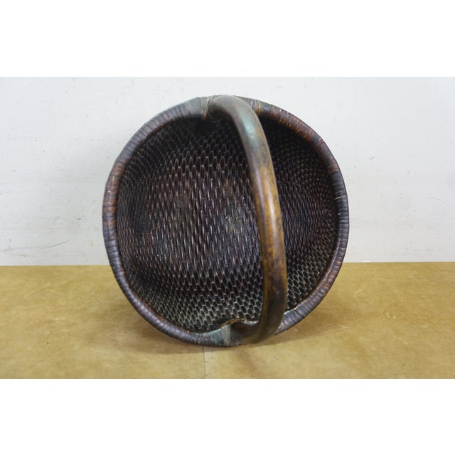 Antique Chinese Bentwood Woven Willow Rice Harvest Gathering Basket 16" For Sale - Image 11 of 15