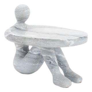 Gray Marble Seated Figure Form Cake Stand For Sale