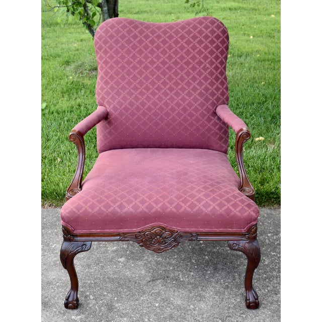 Vtg. Centruy Chippendale Style Mahogany Library Arm Chair W/Claw Foot For Sale - Image 11 of 12