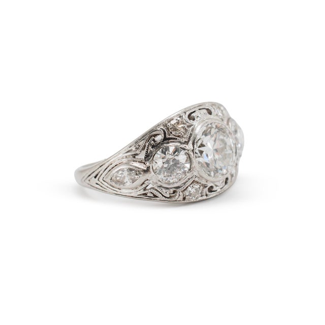Antique Edwardian Platinum 2.34ctw Old Euro Diamond Three-Stone Engagement Ring, Size 7 For Sale - Image 4 of 8