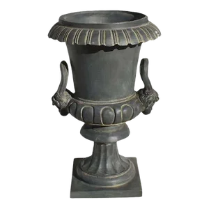 Tall Neoclassical Style Faux Bois Cherub Planter or Jardinière in Dark Gray