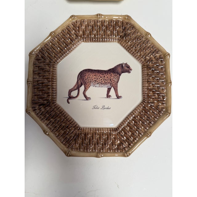 Ceramic 4 VTG Raymond Waites Empire Plates Brown Rattan Tiger Leopard Octagon 9.5" For Sale - Image 7 of 10