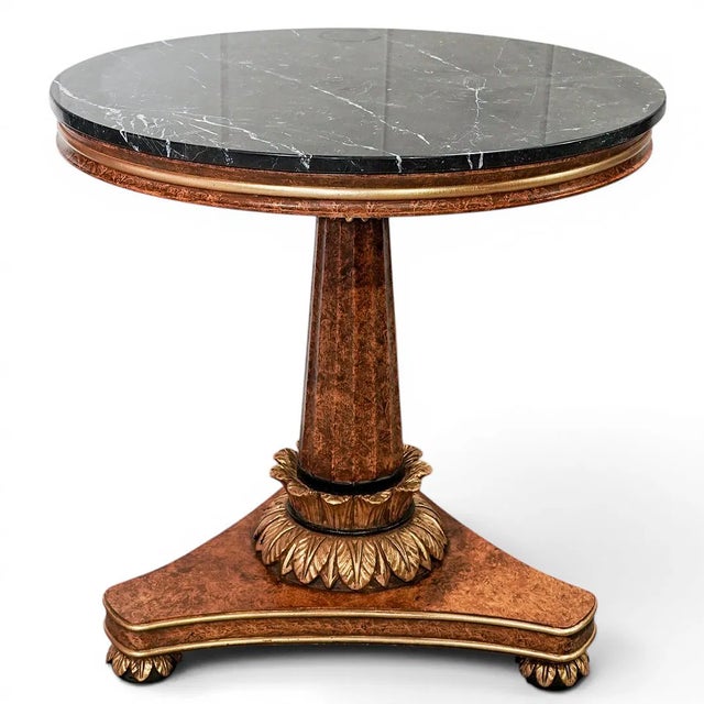 Pair Italian Biedermeier Style Marble Top Tables 20th Cent, Italy Pair of Italian Biedermeier style round tables, each...