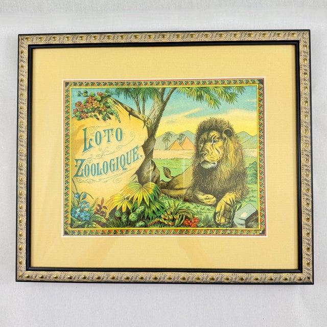 Loto Zoologique Game Box Lid, Chromolithograph, Framed, Circa 1900 For Sale - Image 11 of 13