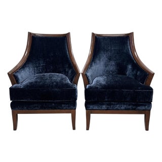 Pair of Italian Mid-Century Style Lounge Club Chairs Upholstered in Gp&j Baker Kings Velvet For Sale