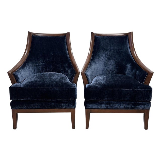 Pair of Italian Mid-Century Style Lounge Club Chairs Upholstered in Gp&j Baker Kings Velvet For Sale