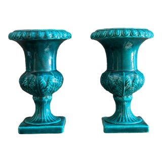 Italian Neoclassical Glazed Urn Planter/Vases- Set of 2 For Sale