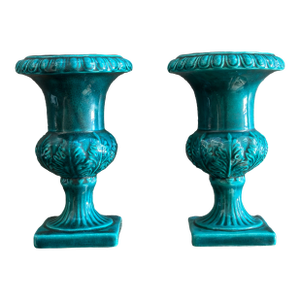 Italian Neoclassical Glazed Urn Planter/Vases- Set of 2