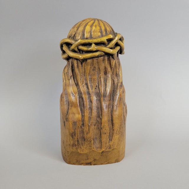 Anri Hand-Carved Wood Bust of Christ With Crown of Thorns – Italy, Mid-Century For Sale - Image 9 of 13