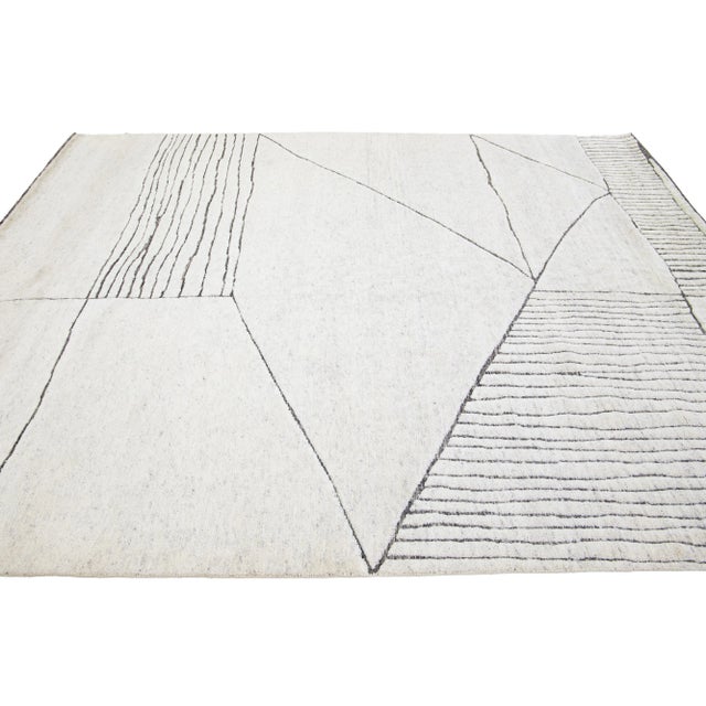 2020s 2020s Handmade Ivory Modern Wool Rug Morocan Style by Apadana For Sale - Image 5 of 8