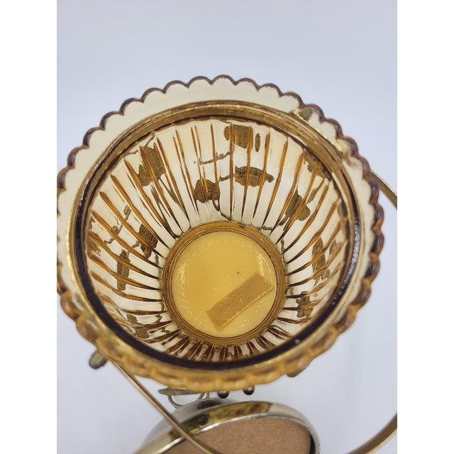 Amber Mid 20th Century Japanese Amber Optic Glass Musical Biscuit Jar With Grape Leaf Filigree For Sale - Image 8 of 12