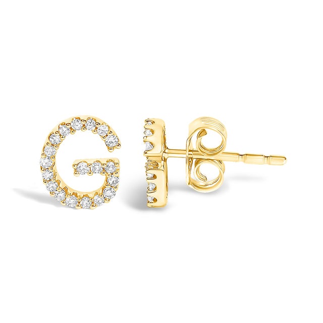 Contemporary 10K Yellow Gold 1/10 Cttw Diamond 'G' Initial Stud Earring For Sale - Image 3 of 5
