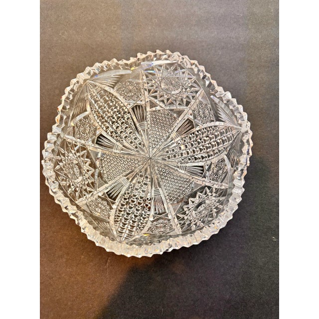 American Antique Crystal Glass Serving Bowl American Brilliant Period Bergan Glass Early 20th Century For Sale - Image 3 of 10