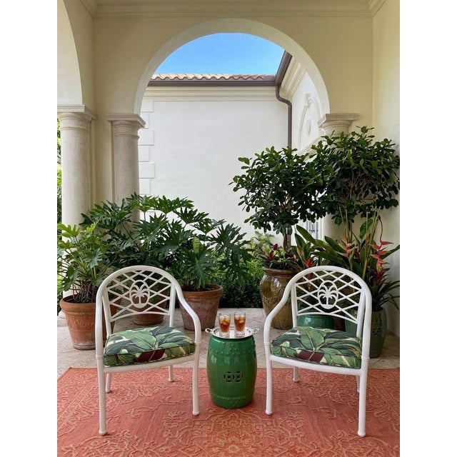 Vintage Palm Beach Regency White Aluminum & Vinyl Strap Armchairs For Sale - Image 10 of 12