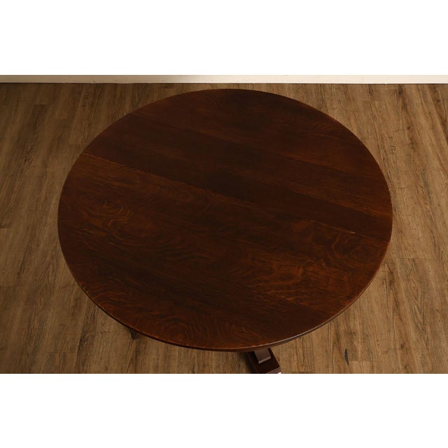 Stickley Brothers Antique Stickley Brothers 48" Round Oak Dining Table w/2 leaves For Sale - Image 4 of 18