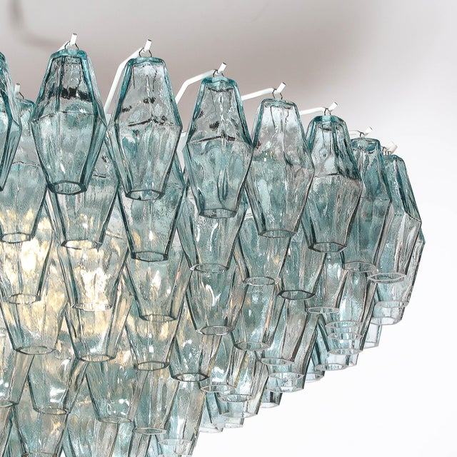 Late 20th Century Modernist Hand-Blown Aquamarine Murano Glass Polyhedral Chandelier For Sale - Image 5 of 12