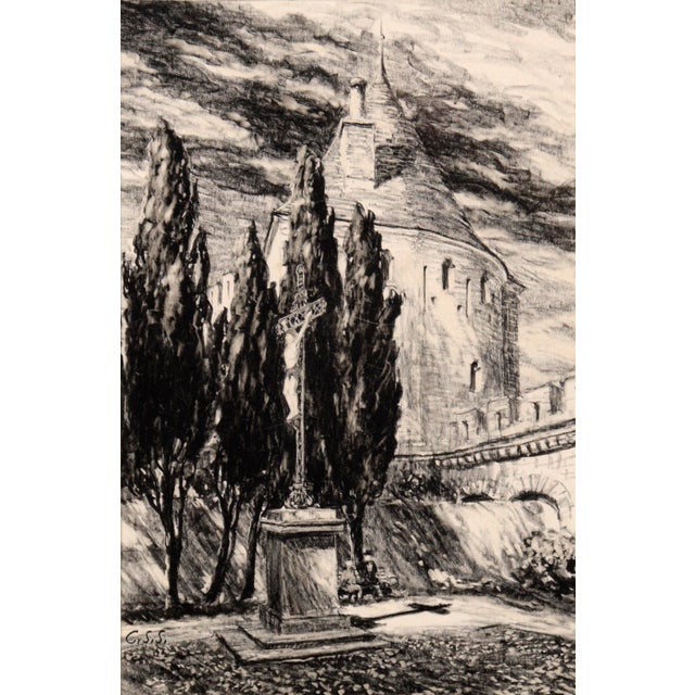 Carcassonne Citadel, France - Pastel Drawing by Charles Sumner Schneider Dramatic black and white pastel drawing of...