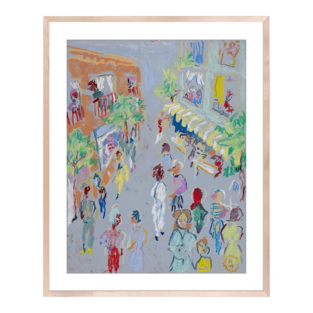 In the Street by Happy Menocal in Natural Maple Frame, Medium Art Print For Sale