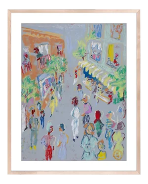 In the Street by Happy Menocal in Natural Maple Frame, Medium Art Print
