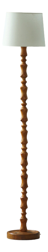 Scandinavian Modern Sculptural Turned Pine Floor Lamp, Denmark, 1970s