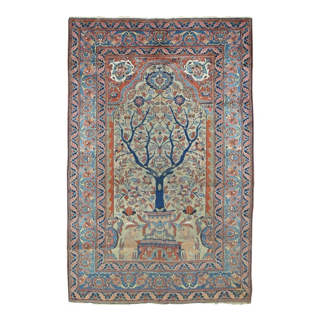 19th Century Zabihi Collection Persian Pictorial Doroksh Prayer Rug - 4'3" x 6'1" For Sale