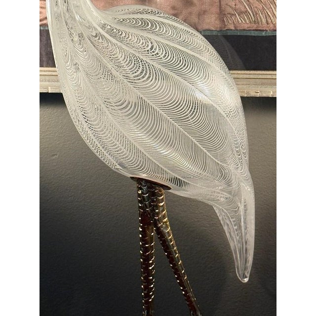 Glass 1970s 30" Signed Licio Zanetti Murano Latticino Italian Art Glass Heron Crane Bird Sculpture For Sale - Image 7 of 12