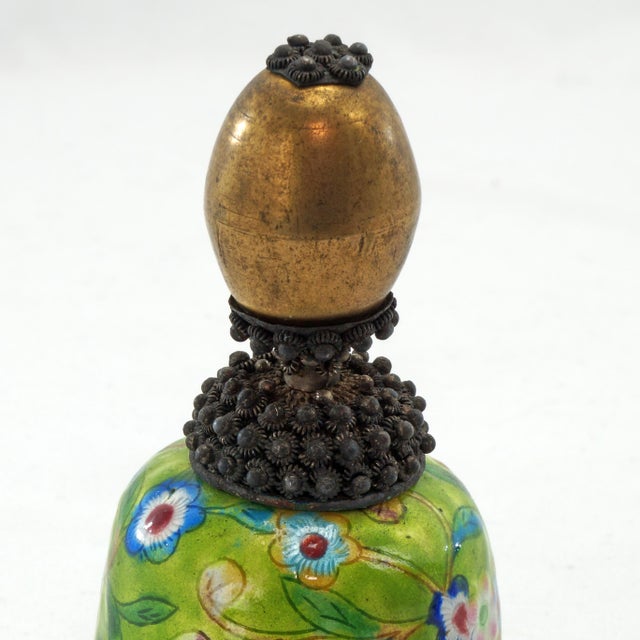 Qing Chinese Enameled Metal Bell With a Bronze Mandarin Hat Finial For Sale - Image 9 of 9