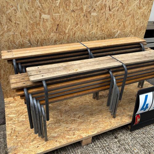 Vintage French Mullca Long Slatted Grey Tone Bench, 1960s For Sale - Image 3 of 4