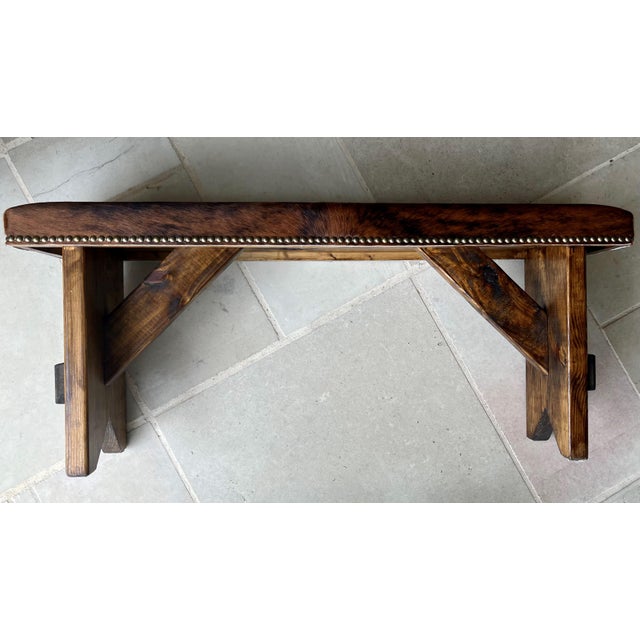 Circa 2000 Western Chic Hair-on-Hide Ranch-Style Accent Bench With Brass Nailhead Trim For Sale - Image 12 of 18
