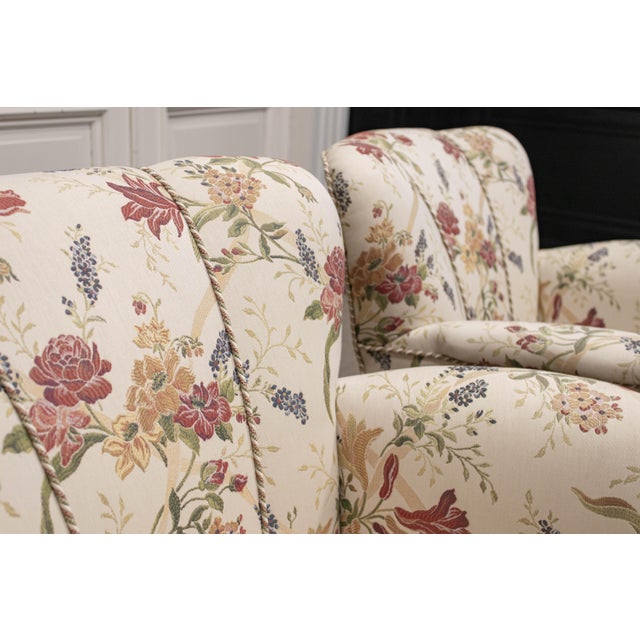 Art Nouveau Swedish Grace Lounge Chairs in Floral Jacquard, 1940s, Set of 2 For Sale - Image 13 of 16