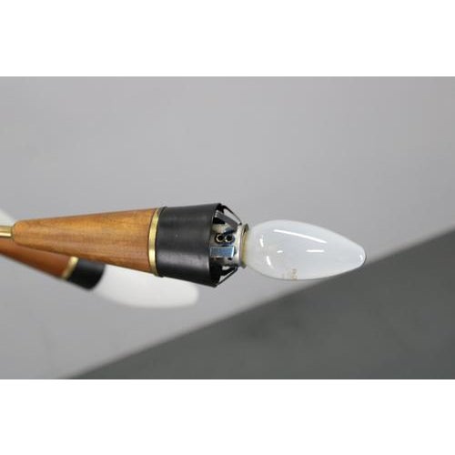 Brass, Teak and Opaline Glass Chandelier by Rupert Nikoll, Austria, 1960s For Sale - Image 16 of 18