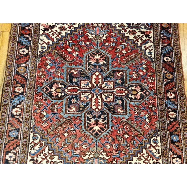 Vintage Heriz Area Rug, Handwoven Geometric Pattern, Red & Navy, 5’ X 7’ For Sale In Chicago - Image 6 of 11
