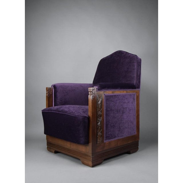 Art Deco Jatoba Wood and Purple Velvet Lounge Chair, 1930 For Sale - Image 12 of 13