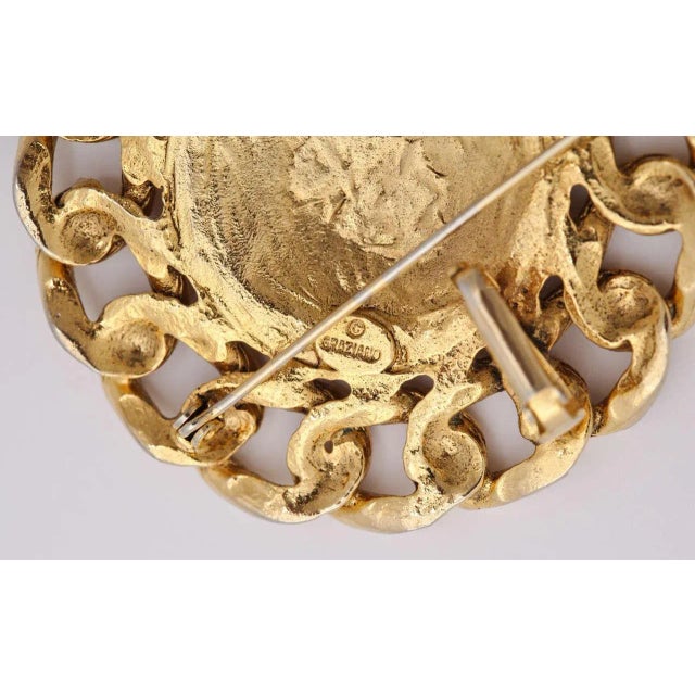 1980s Large Coin Brooch or Pendant by Graziano For Sale - Image 4 of 7