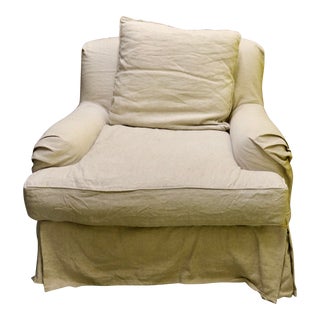Mitchell Gold English Arm Club Chair With Natural Linen Slip Cover For Sale