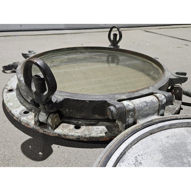 Brass 1950s Vintage Ships Porthole Window Brass & Aluminum For Sale - Image 8 of 12