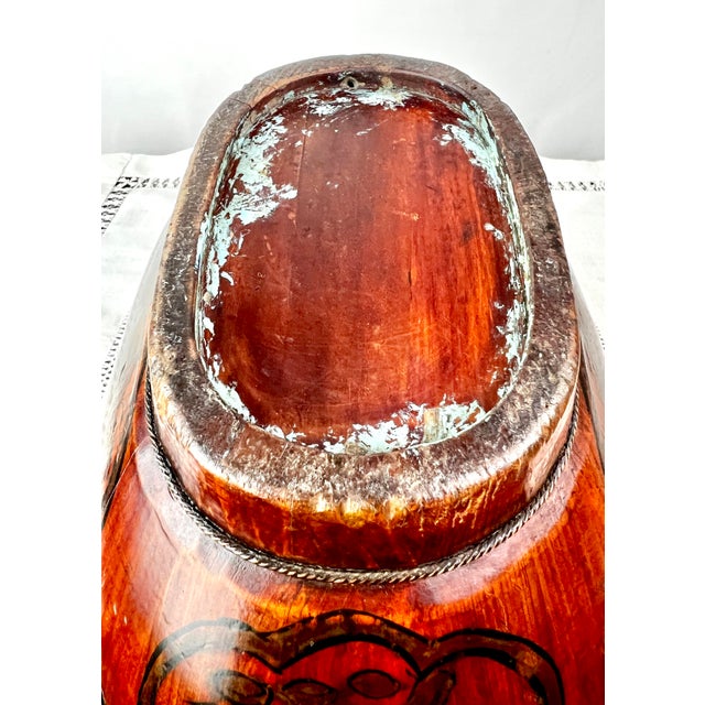 19th-Century Chinese Sumi-E Winged Ceremonial Elmwood Bowl For Sale - Image 11 of 12
