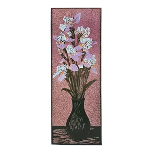 Vintage Mid Century Lavender and White Iris Still Life Block Print