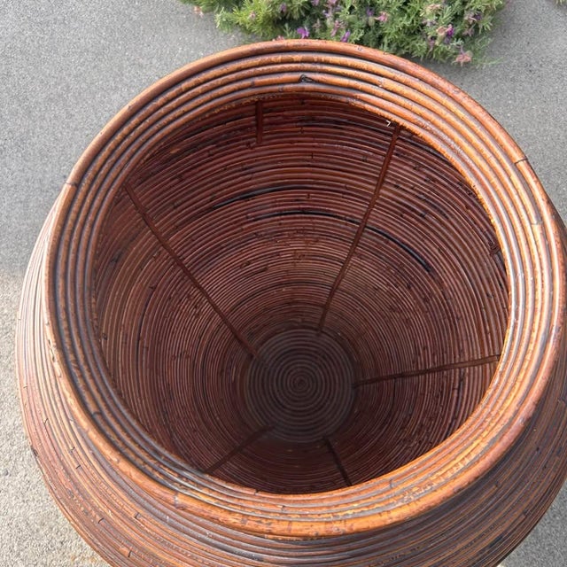 Contemporary Monumental Vintage Pencil Reed Rattan Floor Vase, 27" For Sale - Image 3 of 4