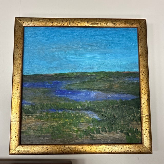 Timeless coastal scenery captured in these vintage paintings. Custom framed in a gilt-gold wood frames. Two pieces are...