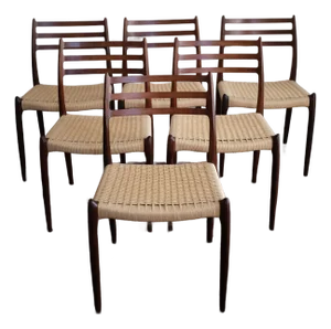 Niels Møller Dining Chairs. Model 78. Rosewood With Danish Cord. Set of 6. 1960’s.